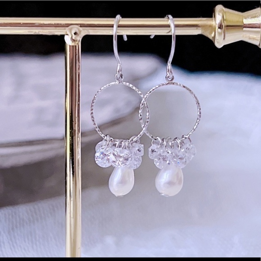 Sterling Silver Swarovski Crystal & Freshwater Pearl Dangle Earrings